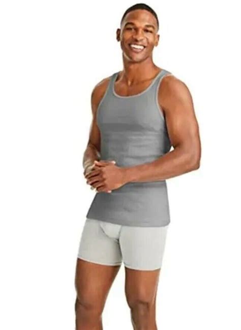 Hanes Mens Pack Tagless Cotton Tank Undershirt Black Grey Gray L