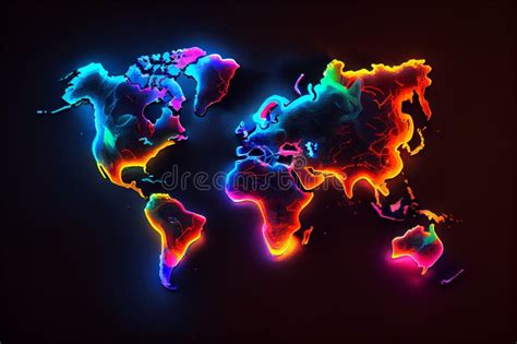 World Map Neon Colorfool Illustration Stock Image Image Of Symbol