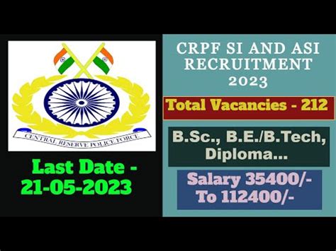 CRPF SI ASI Recruitment 2023 YouTube