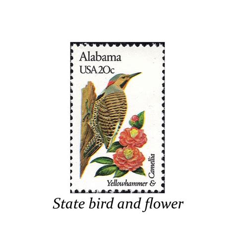 Five 20c Alabama State Bird And Flower Stamps Vintage Unused Etsy