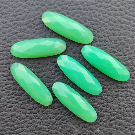 Chrysoprase Chalcedony Faceted Gemstone Long Oval Shape 7X14MM To