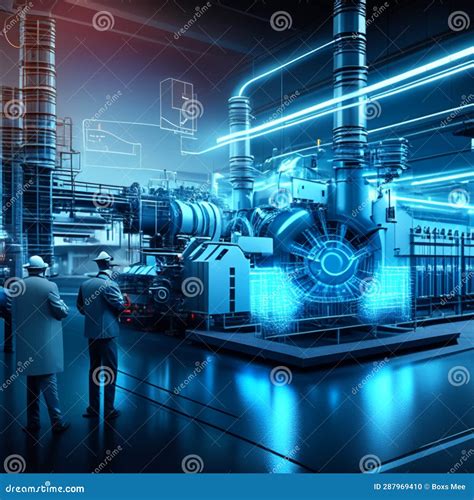 Industrial Equipment And Workers In A Factory 3d Render Illustration