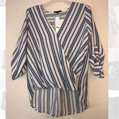 West Kei Tops Blue White Striped Allan Rolltab Top West Kei Poshmark