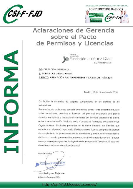 CSIF FJD CARTA DE GERENCIA SOBRE APLICACIÓN DE LOS PERMISOS Y LICENCIAS