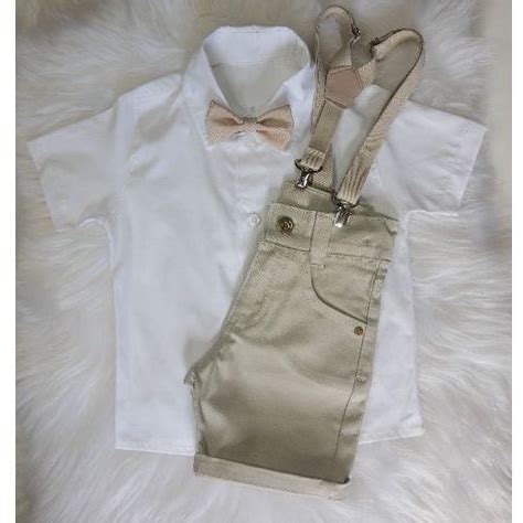 Conjunto infantil liso batizado nude camisa short suspensório e gravata premium luxo Shopee Brasil