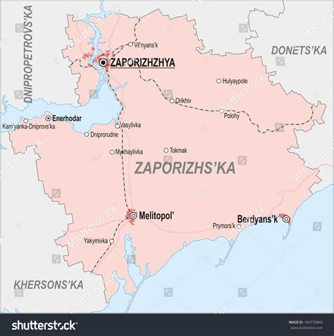 Map Zaporizhia Region Major Cities Roads Stock Vector Royalty Free