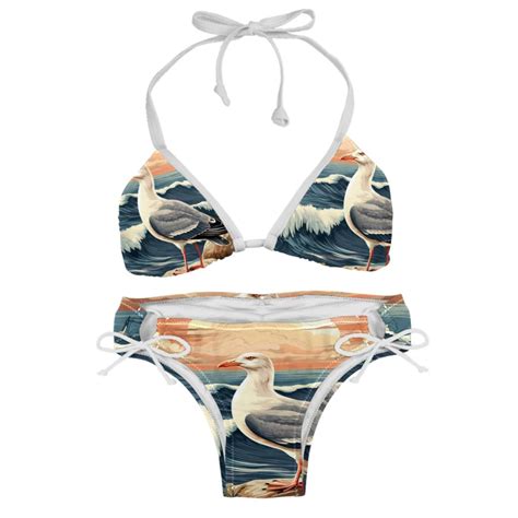 Seagull Swimsuit Bikini Set With Detachable Sponge And Adjustable Strap