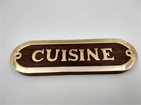 Plaque De Porte Bois Et Laiton Cuisine Longueur 17cm Pour La Maisonbateau • Ateepique