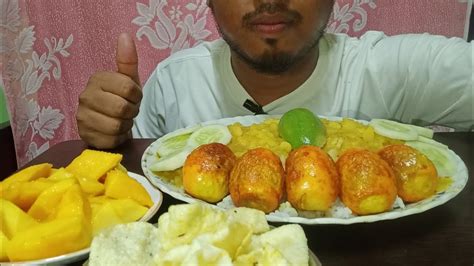 Asmr Eating Boiled Egg Potato With Rice Lemon Papad Salad And Mango Mukbang Eating Show