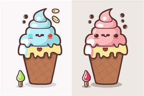 Premium Vector Cute Ice Cream Cartoon Line Art Vector Icon