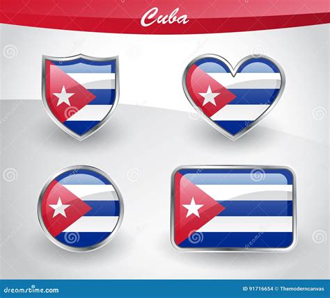 Glossy Cuba Flag Icon Set Stock Vector Illustration Of Glossy 91716654