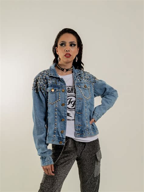 Jaqueta Jeans Spike Premiun Rock SHEIN Brasil