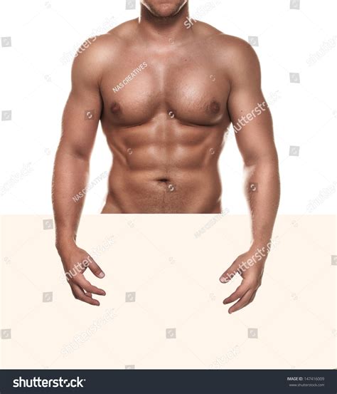 Naked Muscular Man Covering Copy Space Stock Photo 147416009 Shutterstock