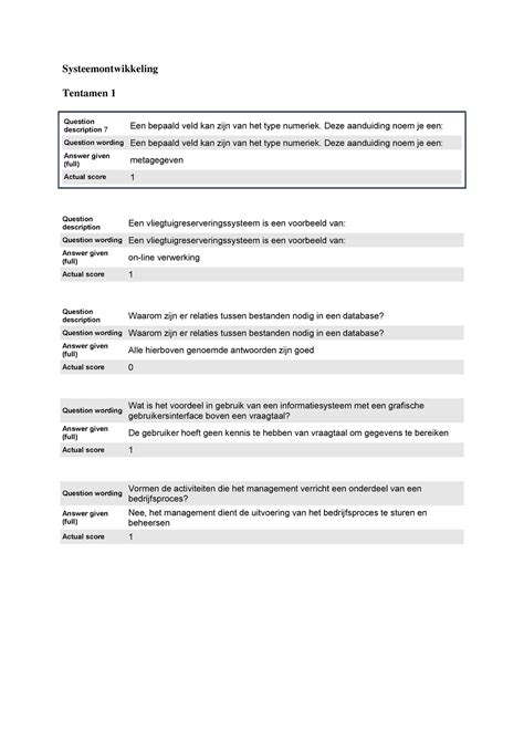 Proef Oefen Tentamen Vragen En Antwoorden Systeemontwikkeling