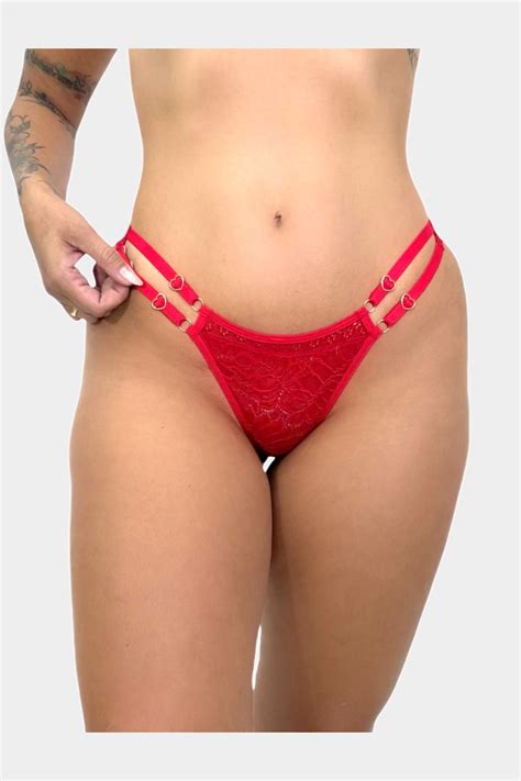 Calcinha Fio Duplo Regulagem Coração Duas Tiras Renda BBM Lingerie Lingerie direto da Fábrica