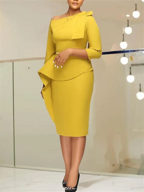 Elegant Plain Asymmetrical Regular Fit Midi Dress Stylewe