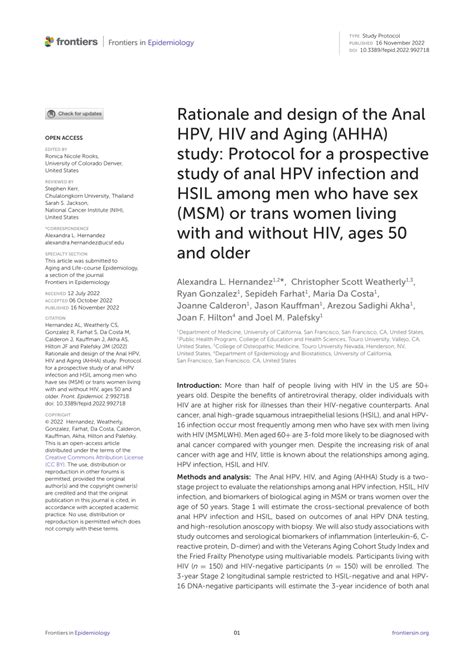 PDF Rationale And Design Of The Anal HPV HIV And Aging AHHA Study