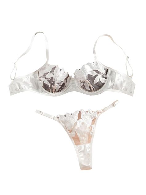 Skyauks Lingerie For Women Lace Mesh Underwire Bra And Thong Lingerie Set White Xl Walmart