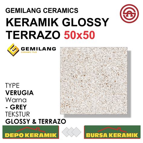 Jual Keramik Motif Terrazo 50x50 VERUGIA GREY GEMILANG Glossy Marble