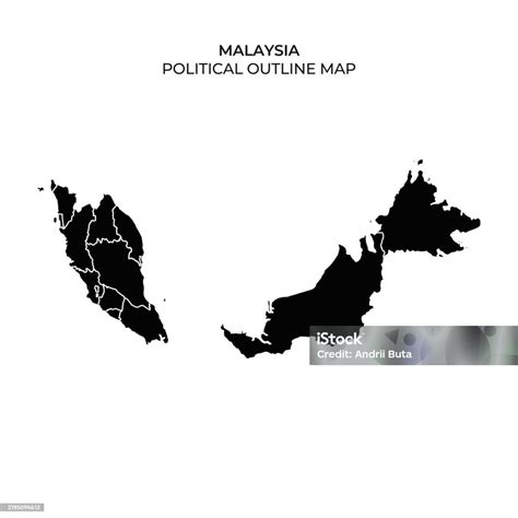 political outline map  malaysia showcasing  states  regions