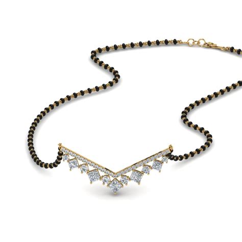 V Shaped Bar Diamond Mangalsutra In 22k Yellow Gold Mangalsutra