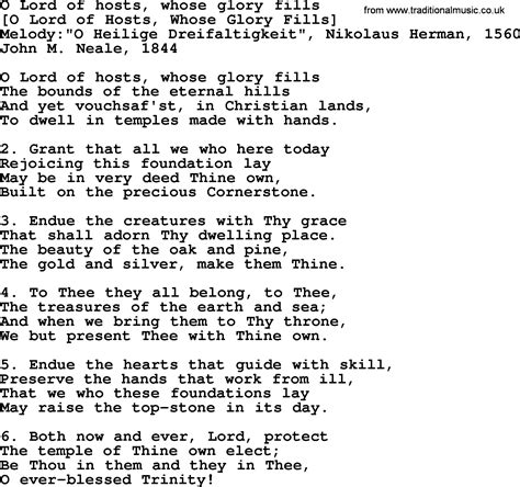 Old English Song Lyrics For O Lord Of Hosts Whose Glory Fills With Pdf