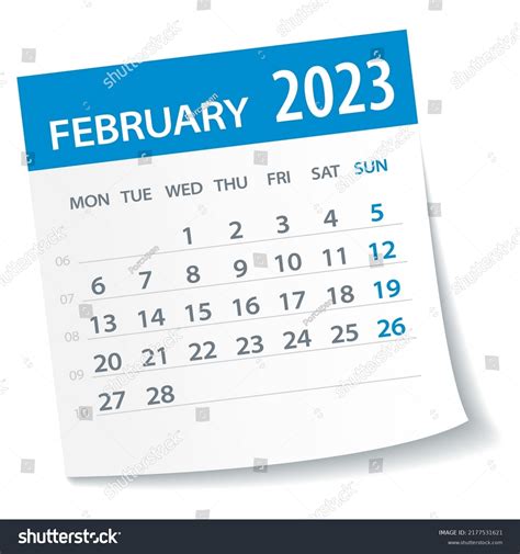 February 2023 Calendar Leaf Illustration Vector Stock Vector Royalty