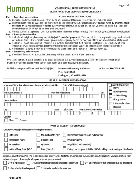 Commercial Prescription Drug Claim Form For Member Reimbursement Claim Form Instructions Pdf