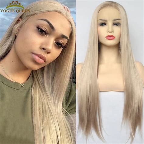 Voguequeen Nat Rliche Blonde Synthetische Spitze Vorne Per Cke Pre Gezupft Hitzebest Ndige Faser