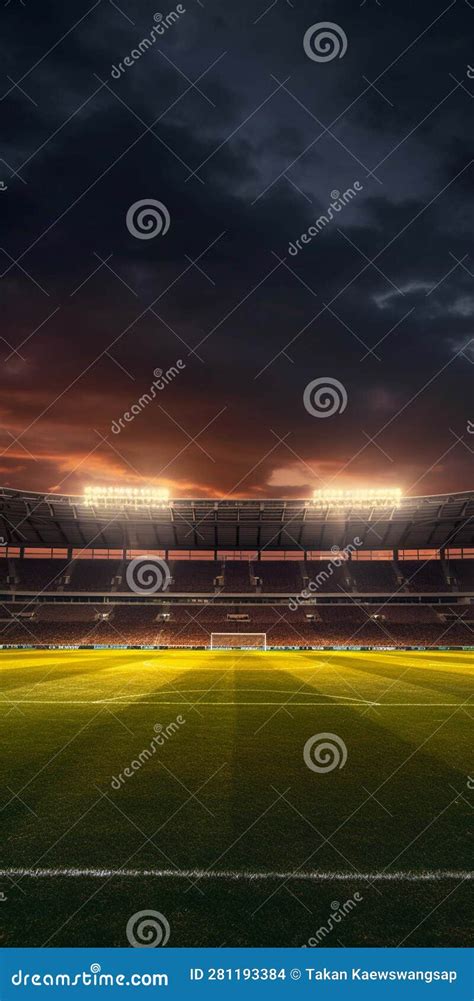 Football Stadium With Sunset Sky Generative Ai Illustration Stock