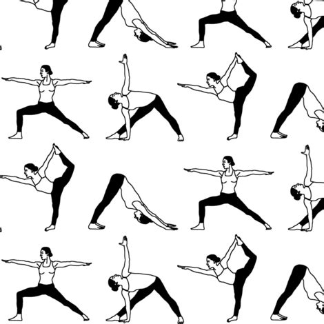 Yoga Poses in Black & White // Small fabric - thinlinetextiles ...