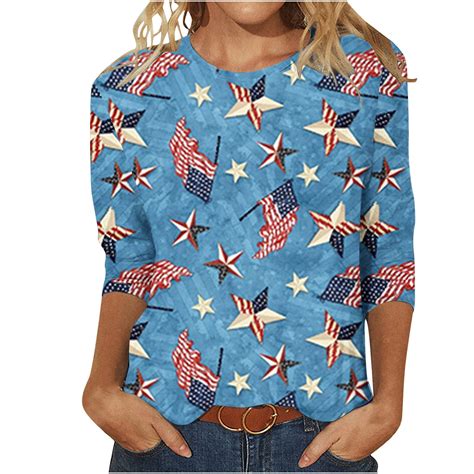 Fanxing American Flag Shirt For Women 4th Of July T Shirt Usa Flag Patriotic Tee Tops 34 Sleeve