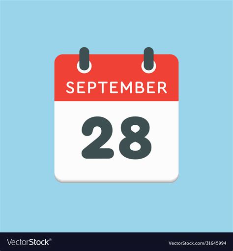 Calendar icon day 28 september template date days Vector Image