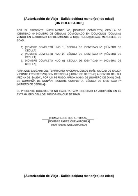 Modelo Autorizacion Viaje Salida Menores Autorización De Viaje