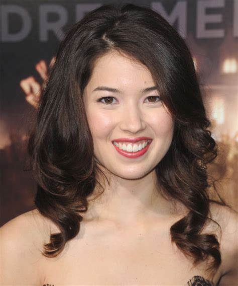 Nichole Bloom Long Wavy Dark Mocha Brunette Hairstyle With Side Swept Bangs