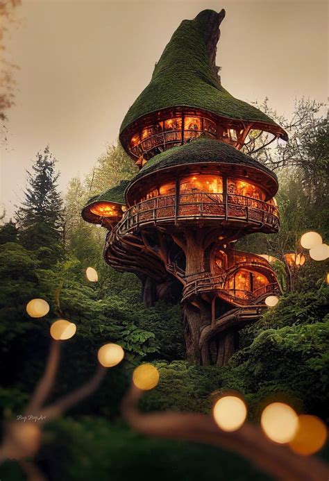 Luxury Tree House With Lights On Roof