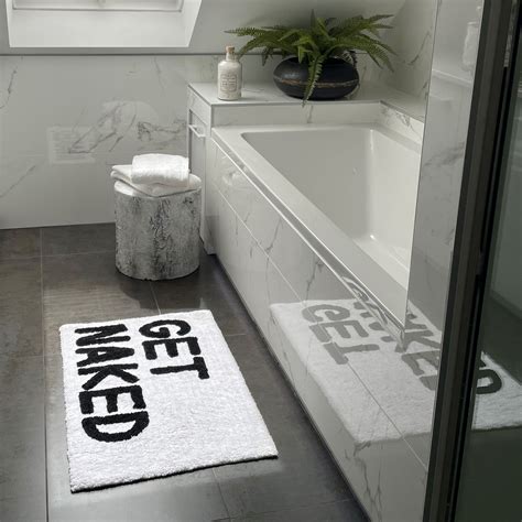 Get Naked Bath Mat Non Slip Deep Pile Slogan Bath Rug White Bathroom Decor Black Bathroom