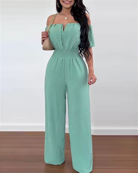 Sexy Off Shoulder Slash Neck Jumpsuit Office Lady Spring Summer Solid