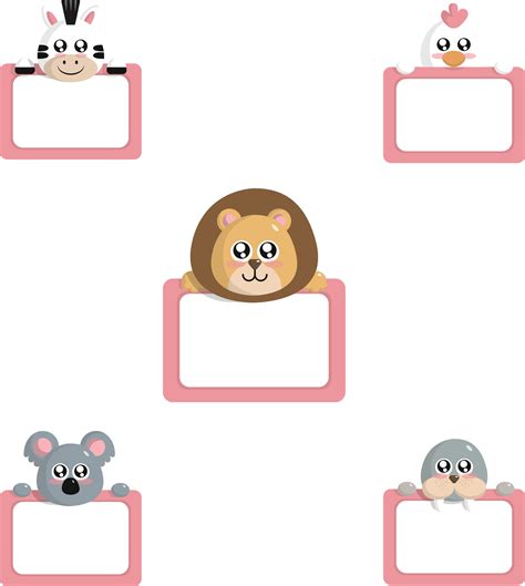 Cute Animals Border With Label Name Cartoon Hand Drawn Stylefor Design