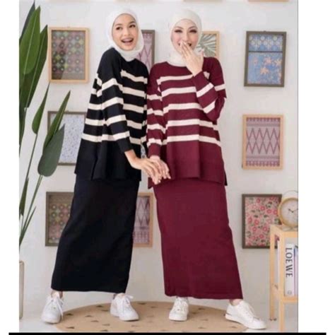 Jual One Set Rok Rajut Silvy Setelan Rajut Rok Silvy Pollet Terbaru