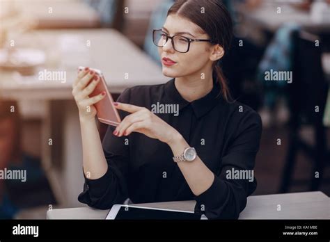 Beautiful Brunette With Glasses Stock Photo Alamy