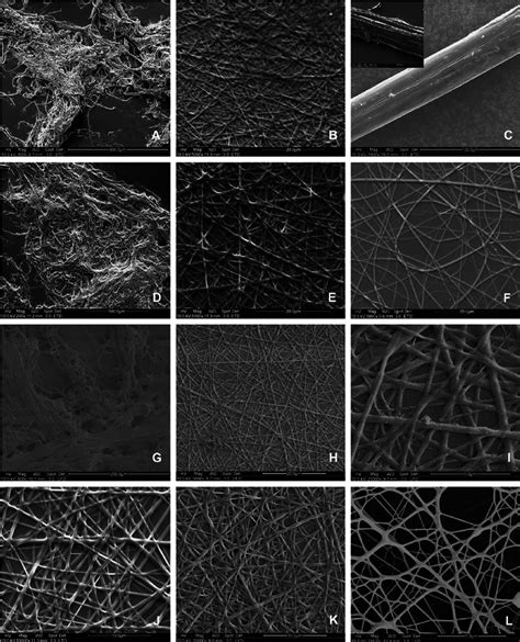 SEM micrographs of the produced scaffolds. A, D and G: self-assembled ...