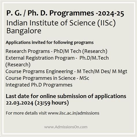 IISc Bangalore Courses 2024 Admissions On