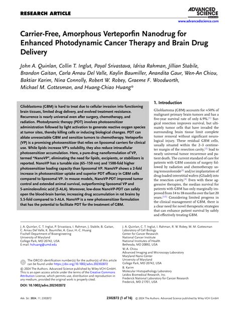 PDF CarrierFree Amorphous Verteporfin Nanodrug For Enhanced