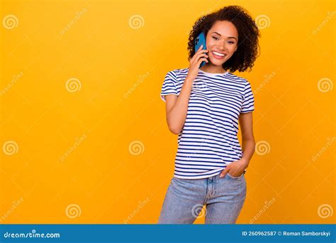 Photo Of Pretty Cute Lady Wear White T Shirt Empty Space Speaking