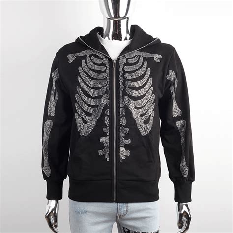 Skeleton Rhinestone Full Zip Hoodie What Do You Think R