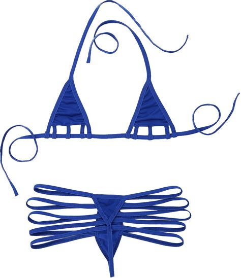 FEESHOW Damen Micro Bikini Set Sexy Bademode Neckholder Mini BH und G String mit Schnüre Design