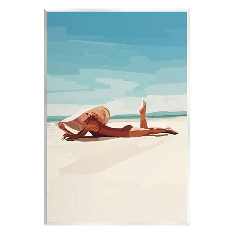 Stupell Industries Beach Babe Lounging Coastal Ocean Shoreline By Unframed Painting On Mdf