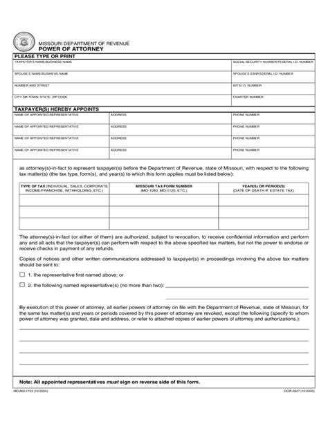 Power Of Attorney Form Free Printable Missouri Printable Forms Free Online