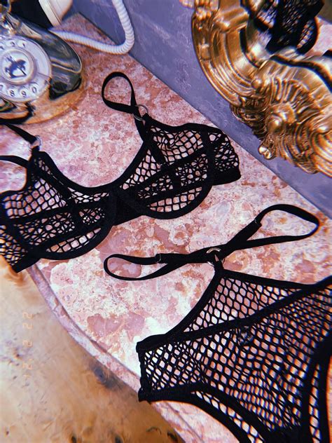 Fishnet Lingerie Sheer Bra And See Through Panties Erotic Etsy